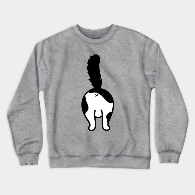 cat butt black and white wth fluffy tail Crewneck Sweatshirt by pickledpossums